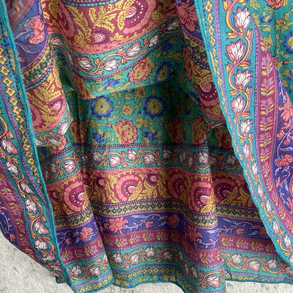 Natural Life Skirt Womens Sz M Teal Peony Border Floral Maxi Boho Artsy Smocked - Picture 3 of 12